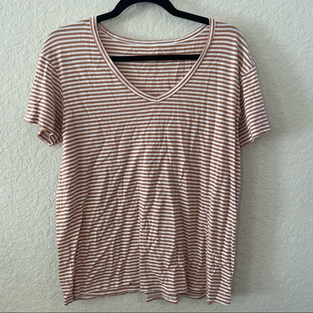 4FOR$20 American Eagle Outfitters AEO Pumpkin Color Striped Tee Short Sleeve | M